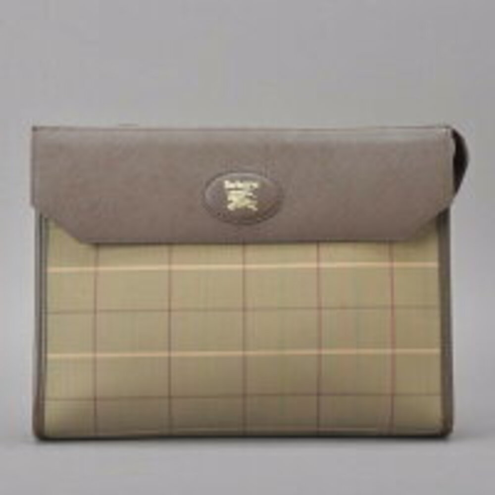 BURBERRYS checked clutch bag iridescent canvas leather green brown kb - Picture 2 of 6